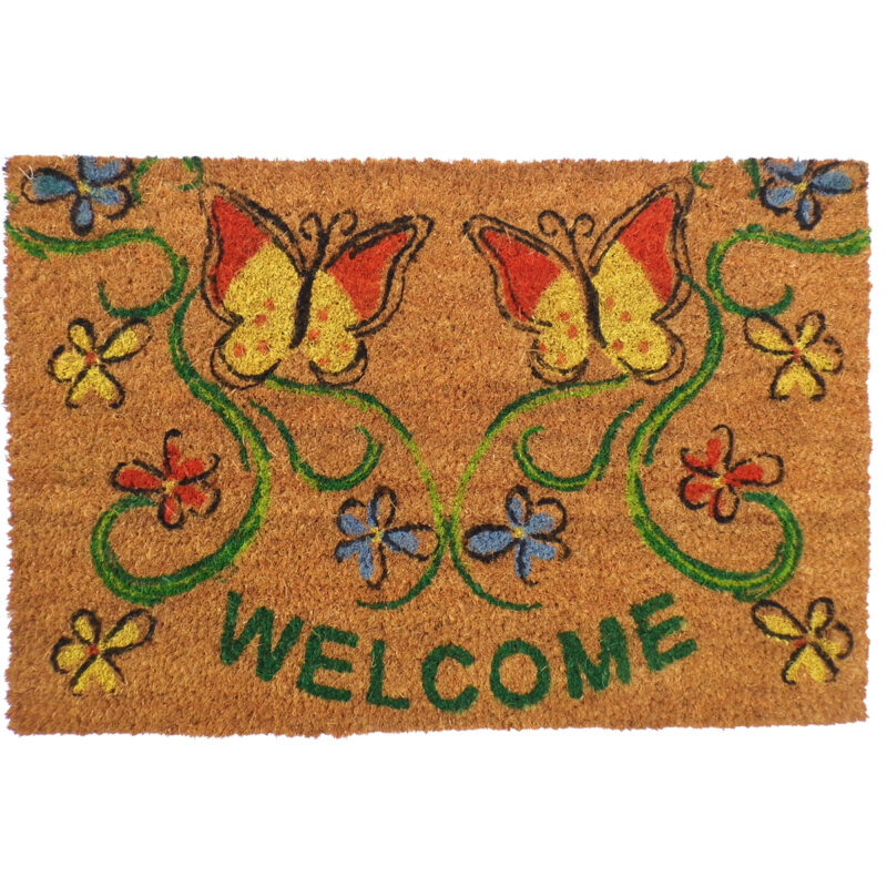 Festett kókusz lábtörlő 40x60 cm - Welcome pillangó mintával