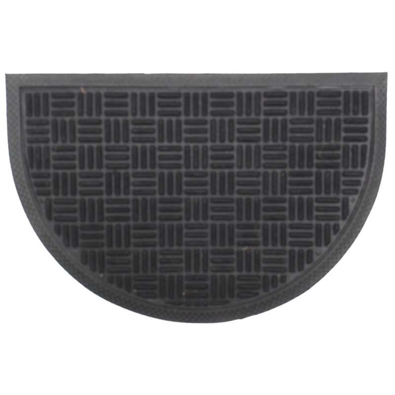 Gumis textil félkör lábtörlő 40x60 cm - Fekete színben rácsos mintával