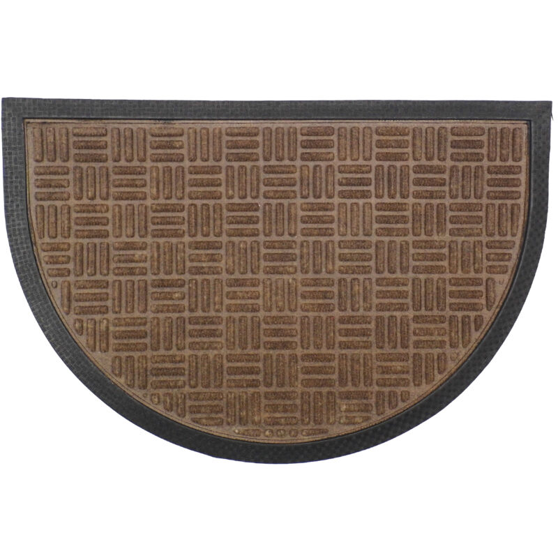 Gumis textil félkör lábtörlő 40x60 cm - Sötétbarna színben rácsos mintával
