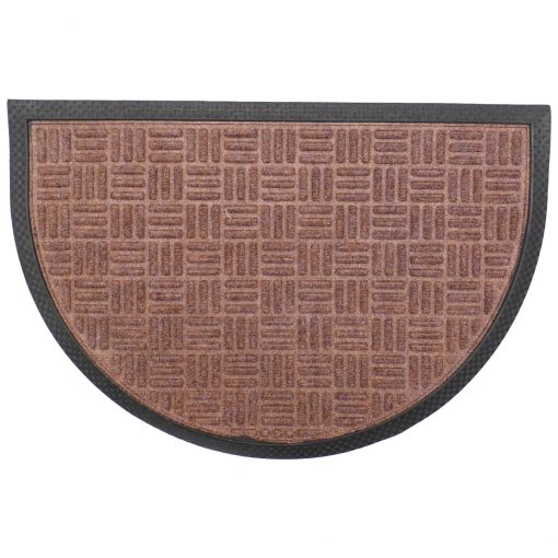 Gumis textil félkör lábtörlő 40x60 cm - Világosbarna színben rácsos mintával