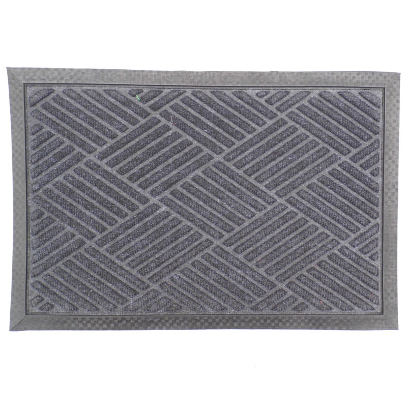 Gumis textil lábtörlő 40x60 cm - Sötétszürke színben rácsos mintával