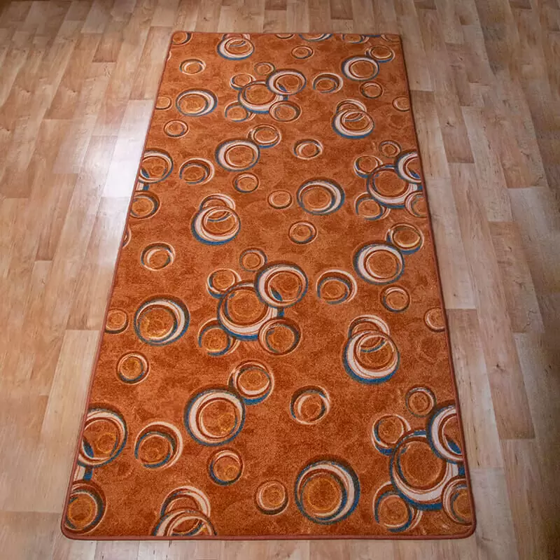 Szegett szőnyeg 100x200 cm - Narancssárga színben kör mintával