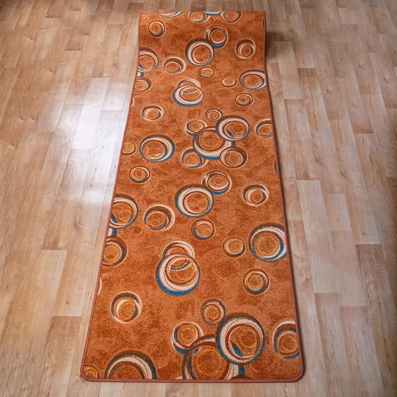 Szegett szőnyeg 70x250 cm - Narancssárga színben kör mintával