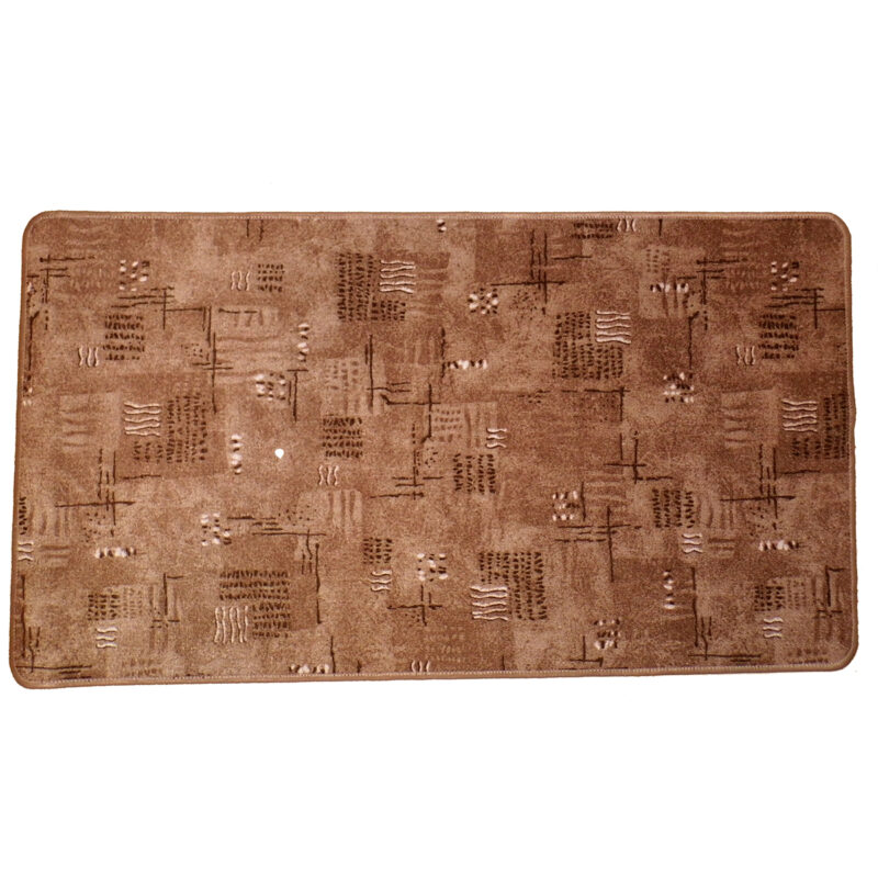Szegett szőnyeg 70x120 cm barna színben modern mintával kiterítve