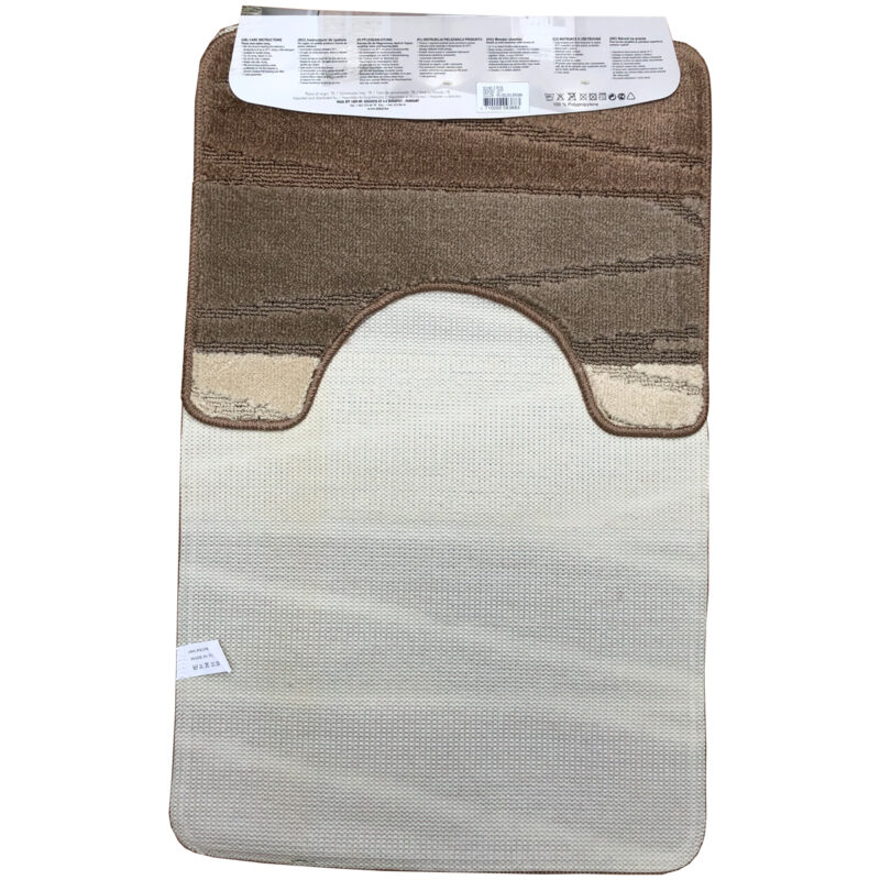 2 részes fürdőszoba szőnyeg barna-beige színben, vonal mintával - hátul