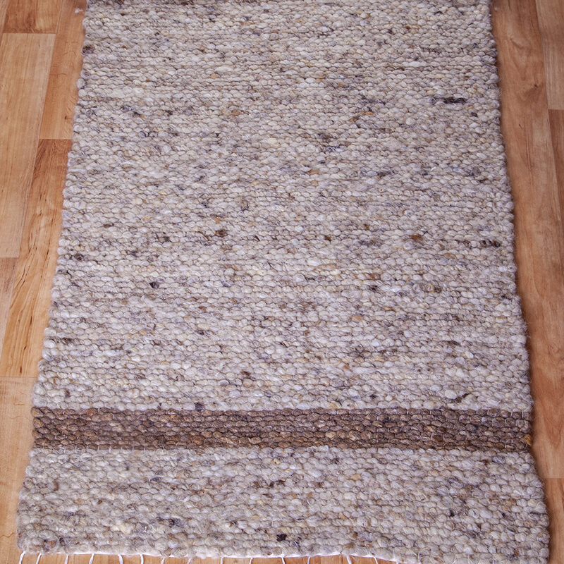 Gyapjú szőnyeg 70×200 cm – Világos beige színben barna csíkkal