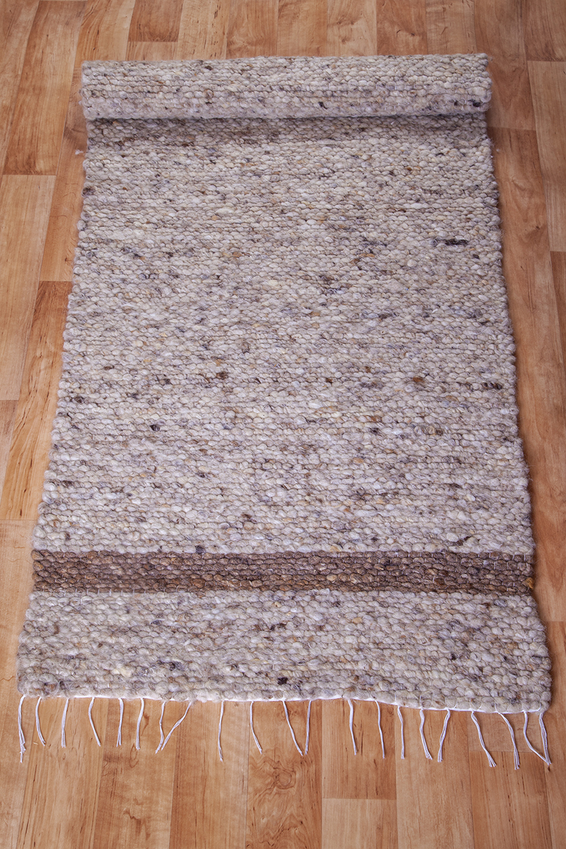 Gyapjú szőnyeg 70×200 cm – Világos beige színben barna csíkkal