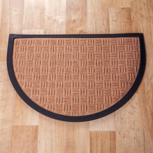 Gumis textil félkör lábtörlő 40x60 cm - Beige színben rácsos mintával