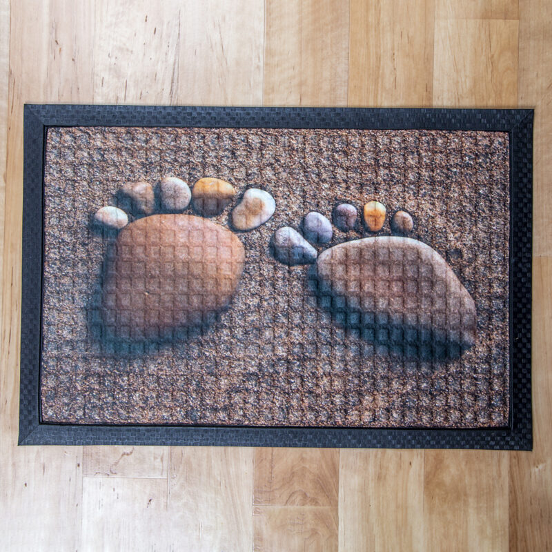 Festett gumis textil lábtörlő 40x60 cm - Lábnyom mintával