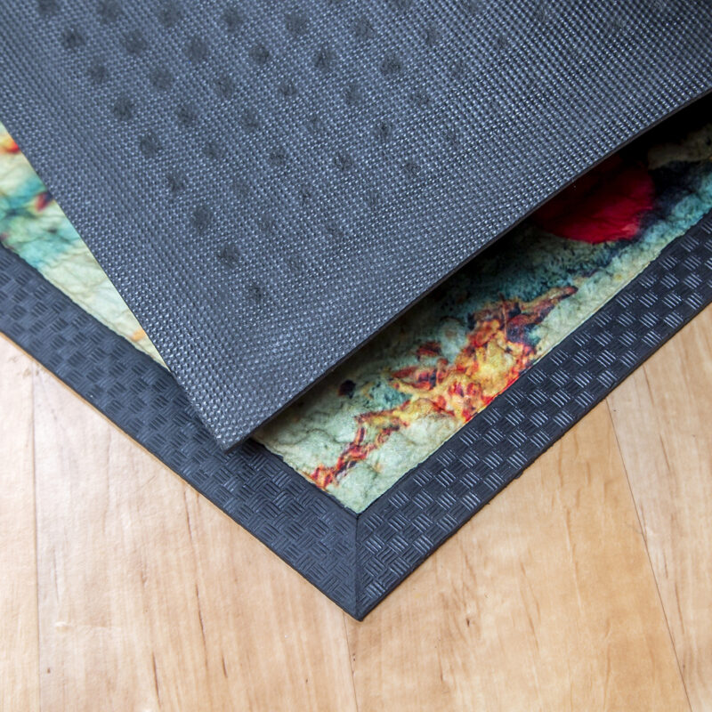 Festett gumis textil lábtörlő 40x60 cm - Macska mintával - hátoldal