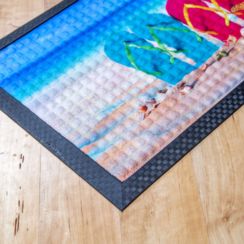 Festett gumis textil lábtörlő 40x60 cm - Tengerpart mintával - sarok