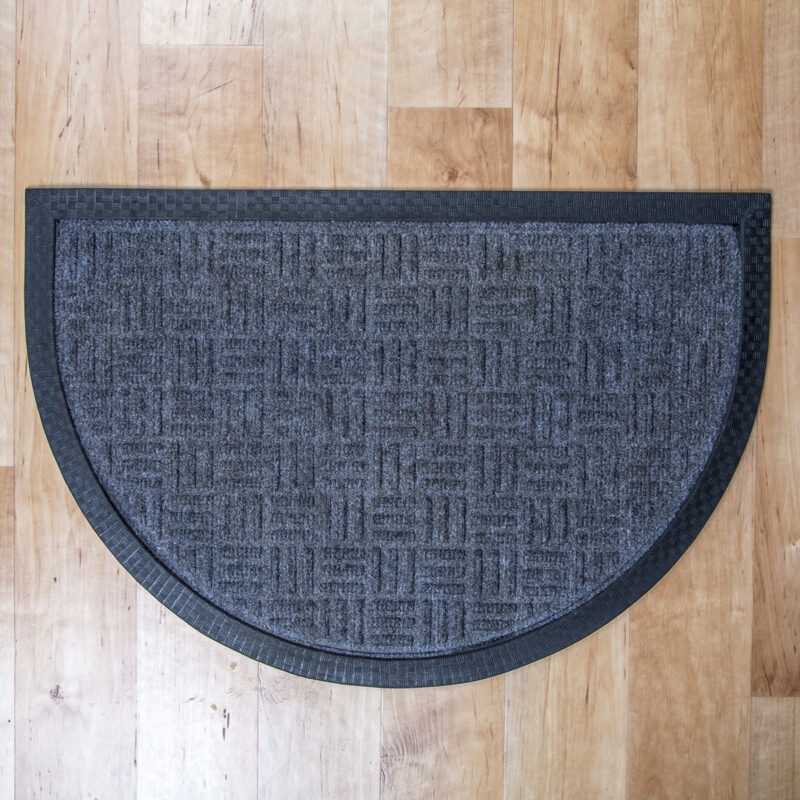 Gumis textil félkör lábtörlő 40x60 cm - Szürke színben, rácsos mintával