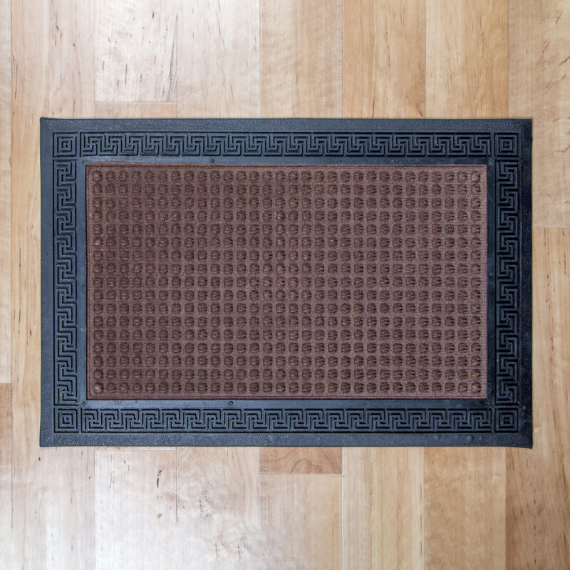Gumis textil lábtörlő 40x60 cm - Barna színben, négyzet mintával