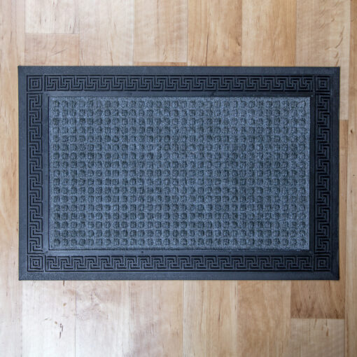 Gumis textil lábtörlő 40x60 cm - Szürke színben, négyzet mintával
