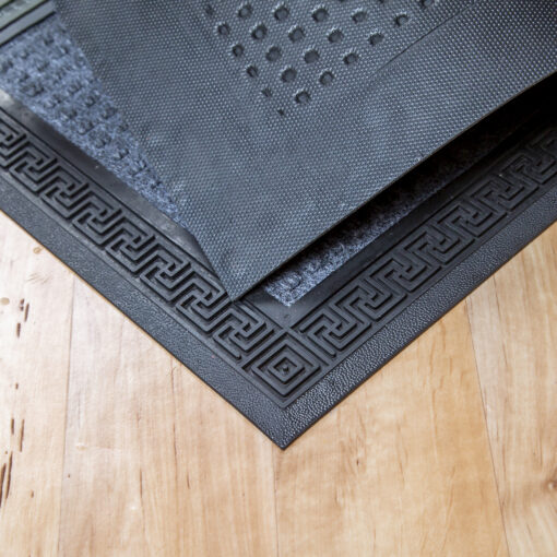 Gumis textil lábtörlő 40x60 cm - Szürke színben, négyzet mintával - hátoldal