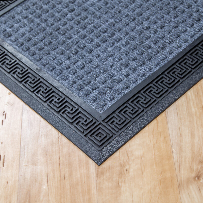 Gumis textil lábtörlő 40x60 cm - Szürke színben, négyzet mintával - sarok