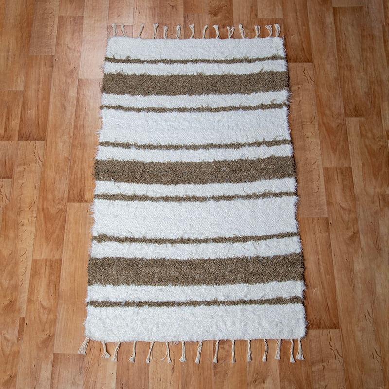 Fehér-barna pamut rongyszőnyeg 70x100 cm