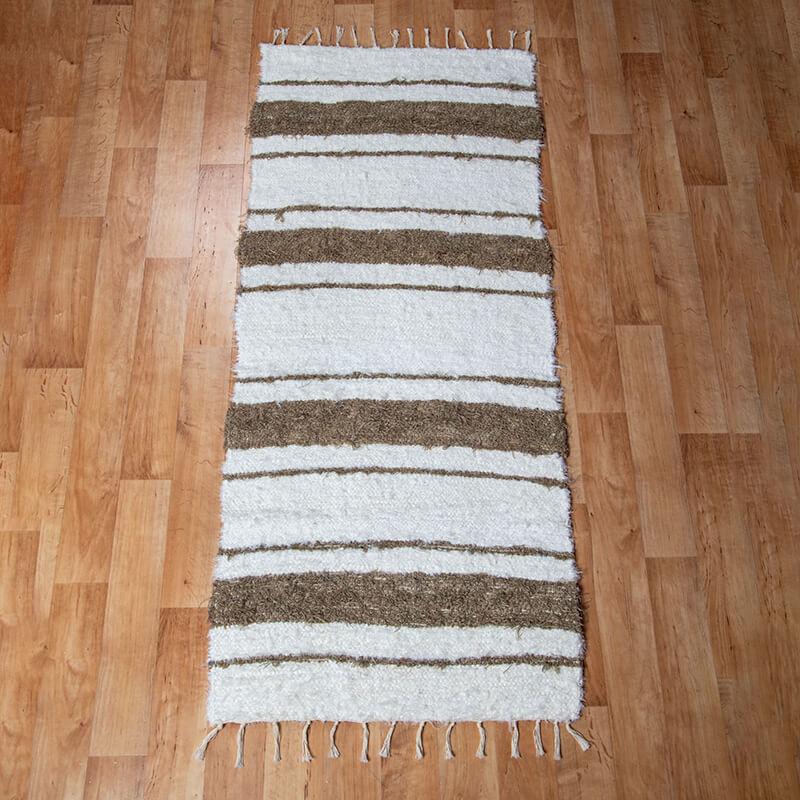 Fehér-barna pamut rongyszőnyeg 70x150 cm