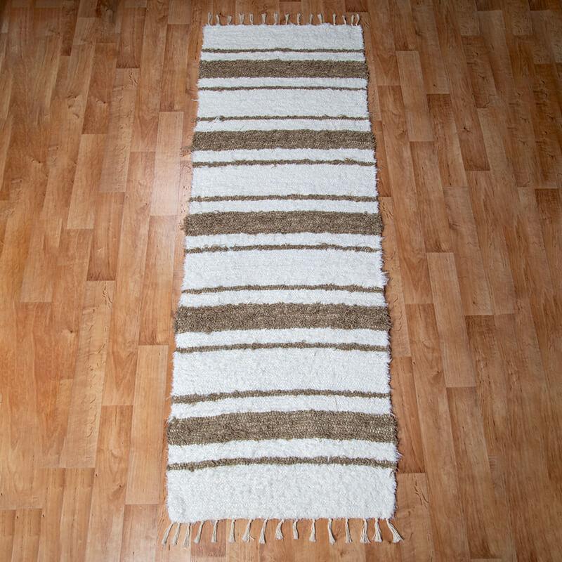 Fehér-barna pamut rongyszőnyeg 70x200 cm